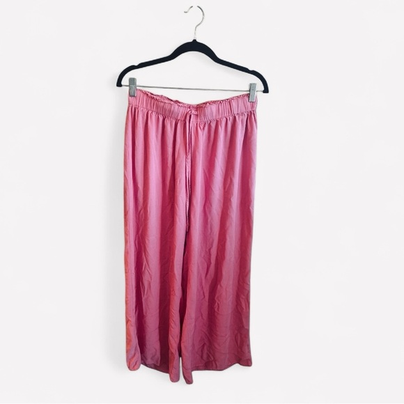 Canvas Wide Leg Pant Size Large Pink Elastic Waist Adjustable Drawstring Flowy - Picture 8 of 10